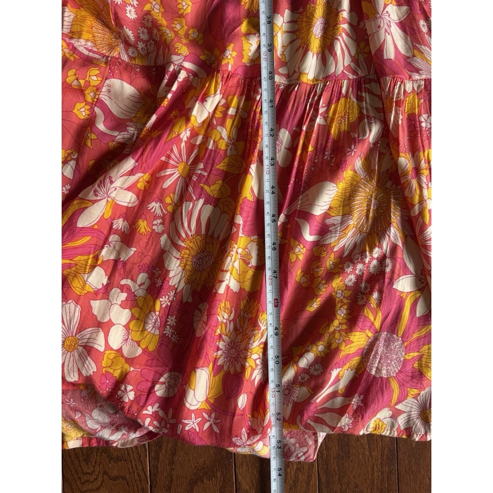 Aakaa Floral Halter Maxi Dress Sz S Boho Open Back Pink Retro Festival Rayon - Picture 8 of 9